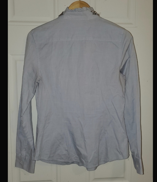 Elle Rinestone Neckline Career Blouse Blue Business Casual - Picture 7 of 9